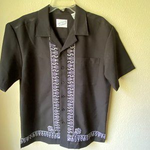 Irvine Par Black with White Embroidery Cuban Cigar Button Top Shirt size Medium